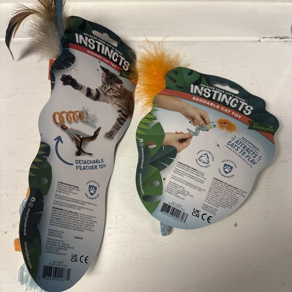 Lot Of 2 Smartykat Instincts CRAZY COiL + TRICKY TWISTER‎ Feather Plush Cat Toys
